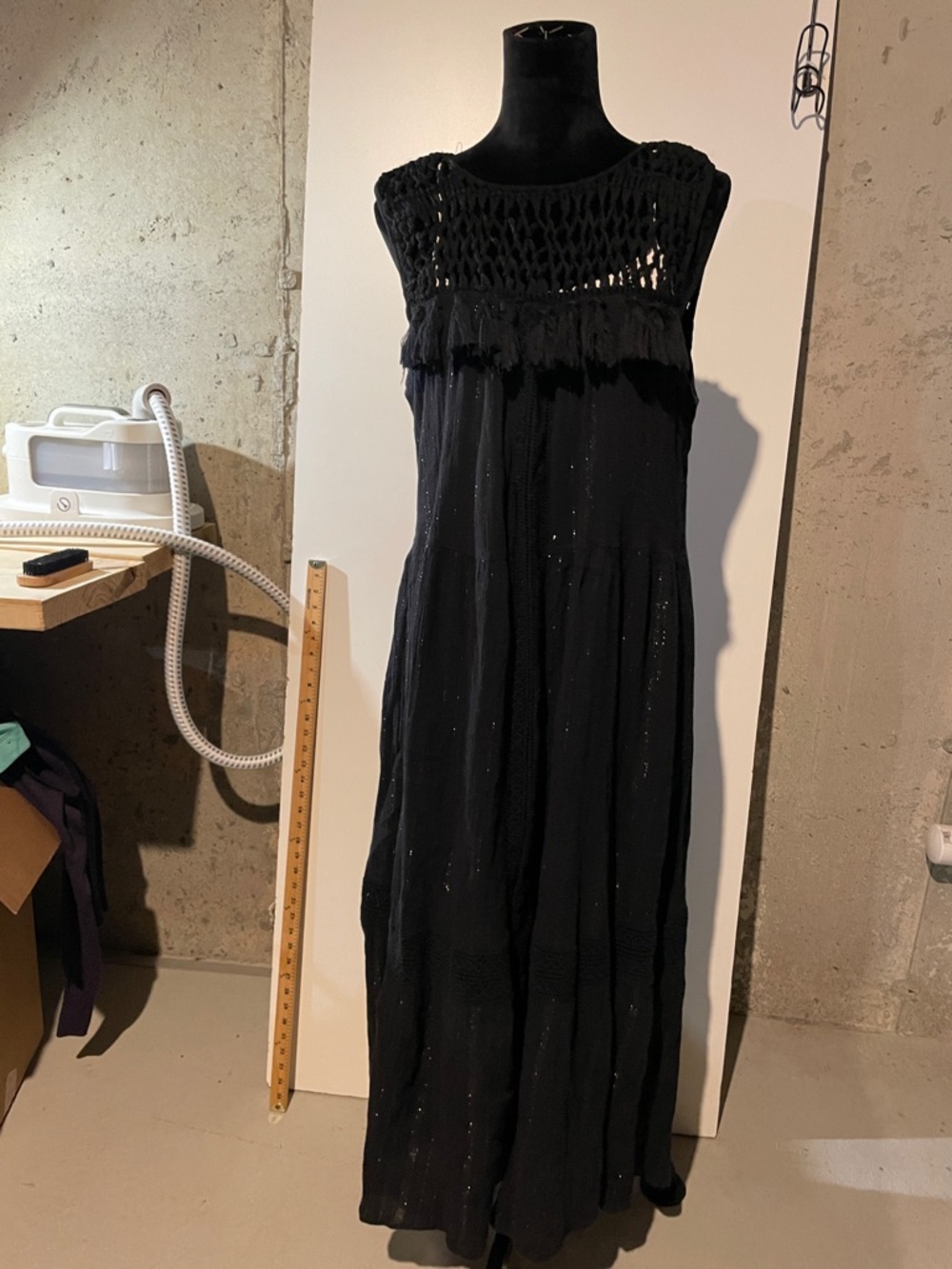 Maeve Black Sleeveless Crochet-Yoke Maxi Dress